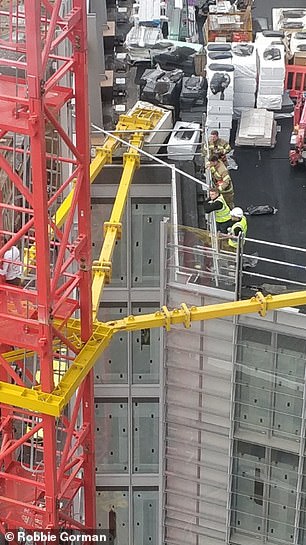 The man scaled the crane next to the Shard