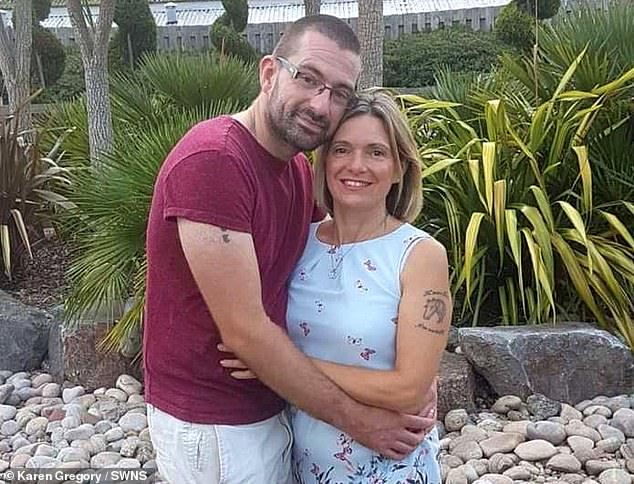 Kevin Bevis, 38, pictured with Karen Gregory, 50. In May 2017, the father-of-three told her he had stomach cancer but the act came to an end in December last year