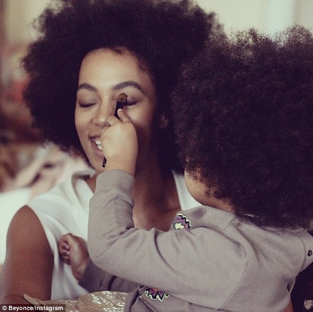 Celebrating: She then used the same cute shot of Solange with daughter Blue Ivy, which her sister posted on her daughter