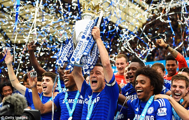Chelsea captain John Terry lifts the Premier League trophy at Stamford Bridge back in May