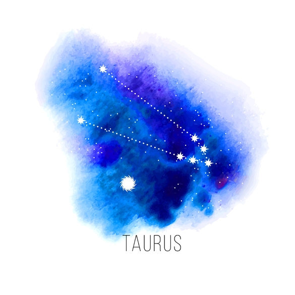Astrology sign Taurus on blue watercolor background