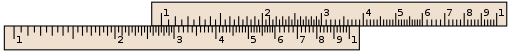 A slide rule, aligned to calculate x÷5.5