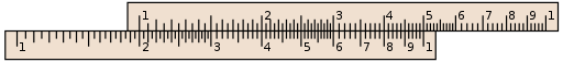 A slide rule, aligned to calculate 2×x