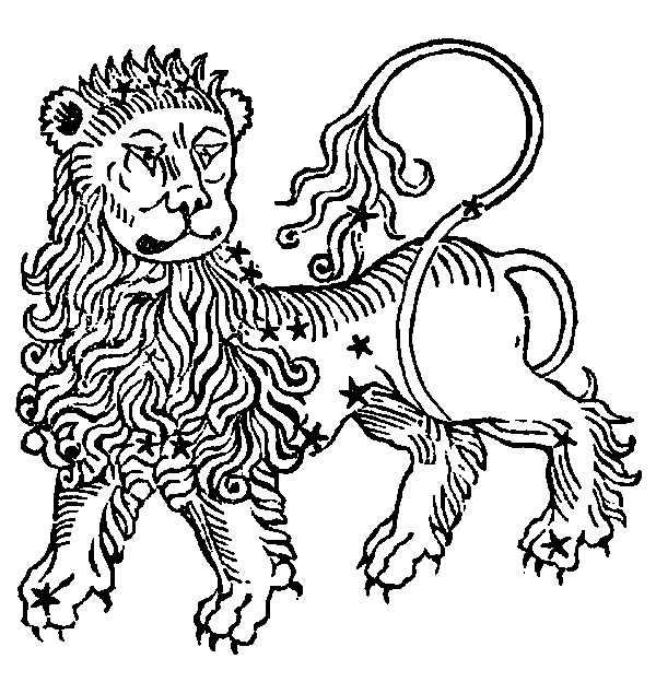 Leo - Lion. Illustration from a 1482 edition of Poeticon Astronomicon, attributed to Hyginus.