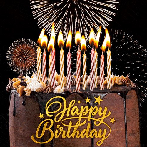 [New] Happy Birthday Cake GIF Image with Animated Candles and Fireworks