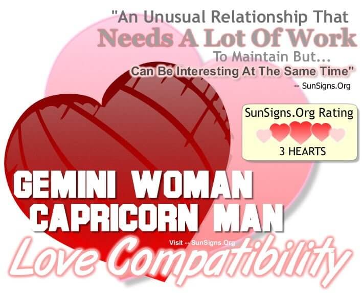 gemini woman capricorn man. An Unusual Relationship That Needs A Lot Of Work To Maintain But Can Be Interesting At The Same Time