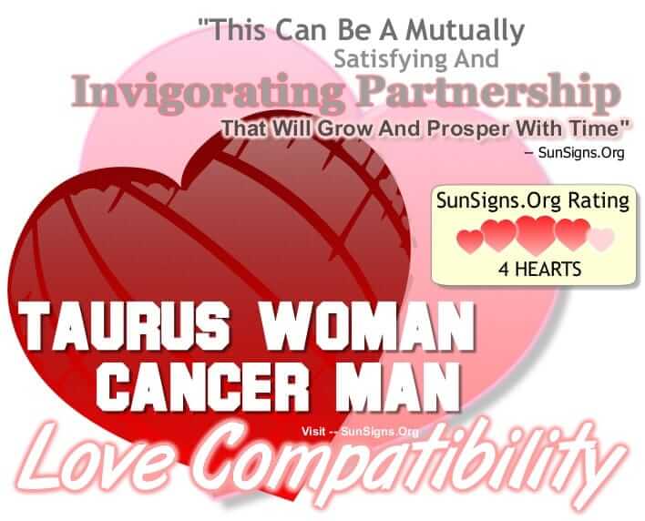 taurus woman cancer man. This Can Be A Mutually Satisfying And Invigorating Partnership That Will Grow And Prosper With Time.