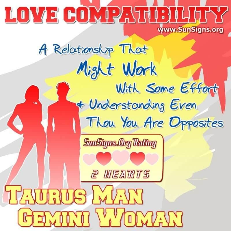 taurus man gemini woman love compatibility A Relationship That Might Work With Some Effort And Understanding Even Though You Are Opposites