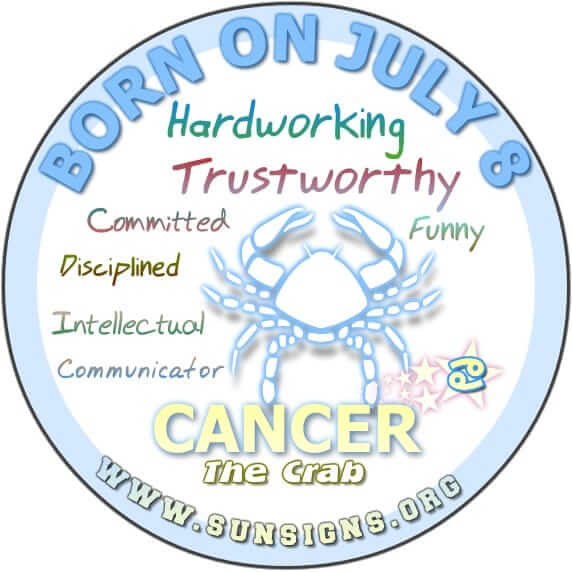 IF YOU ARE BORN ON JULY 8, your Birthday Horoscope reports that Cancer zodiac sign are funny and talkative individuals.